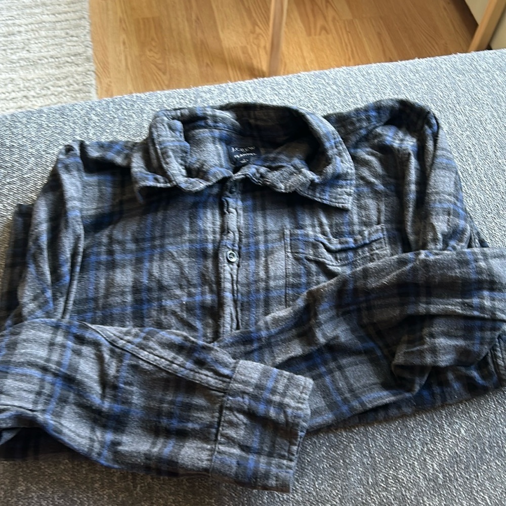 J. Crew Gray and Blue Plaid Casual Button-Down Shirt